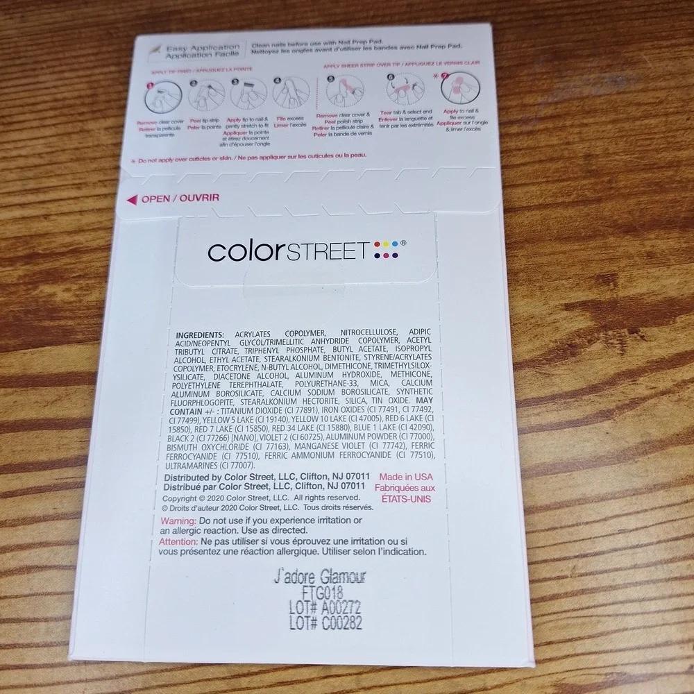 Color Street 100% Nail Polish Strips J'adore Glamour French Manicure Made in USA